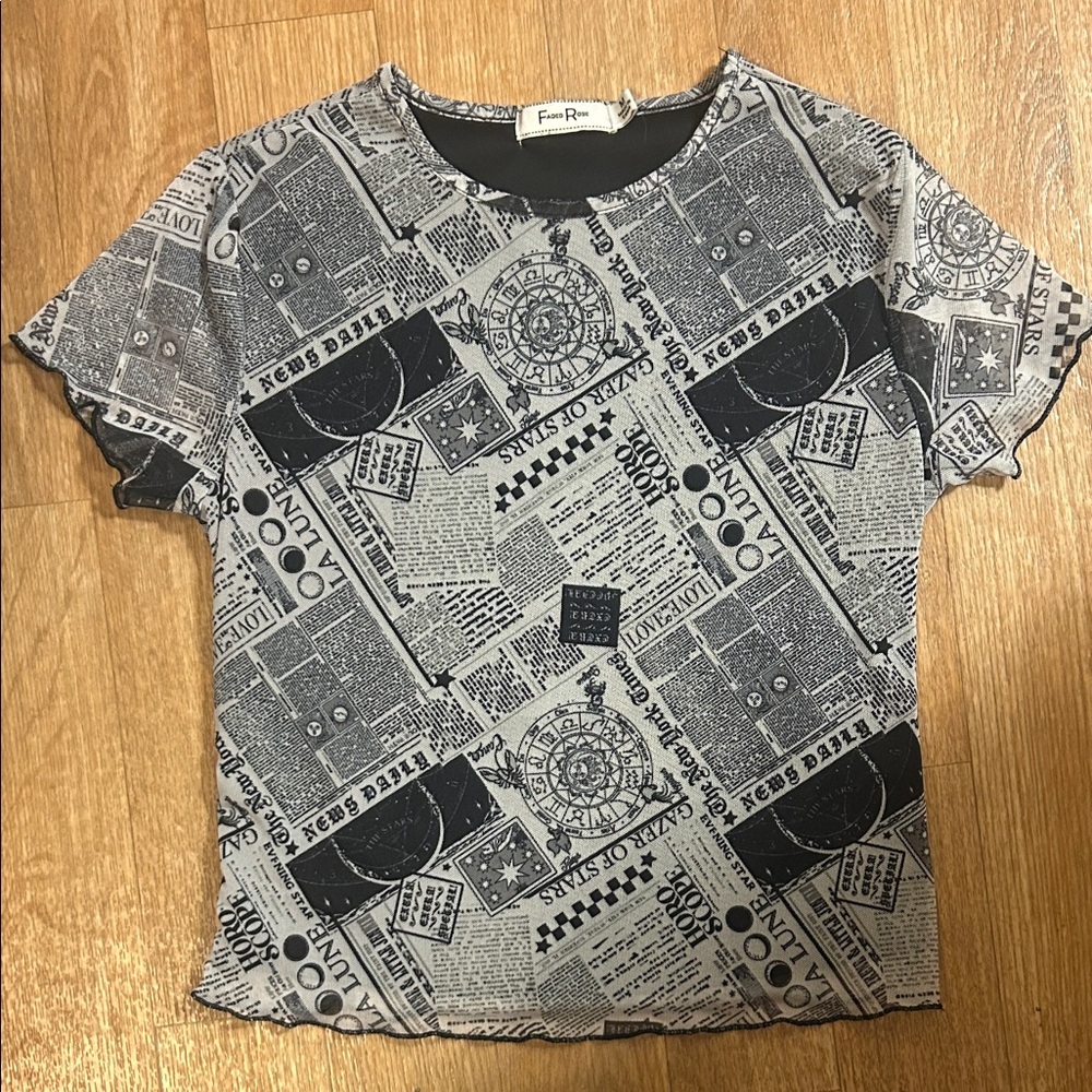 Black and Gray Horoscope Graphic Print Top